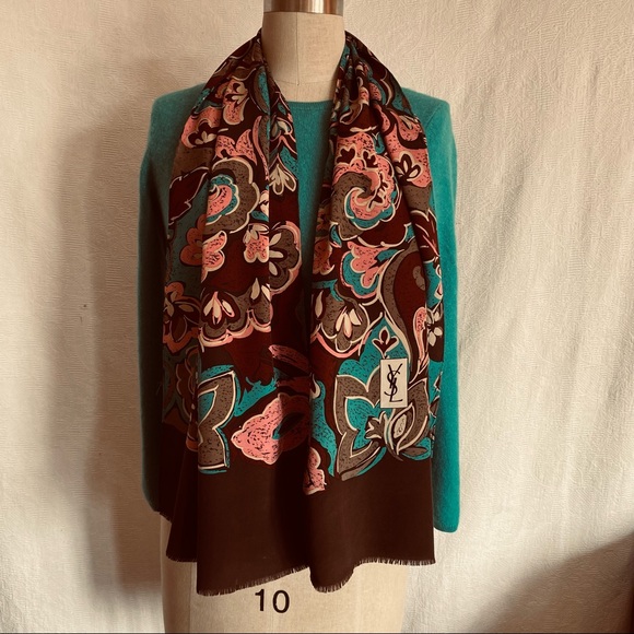 Vtg YSL silk hand rolled edge scarf. - Picture 3 of 6